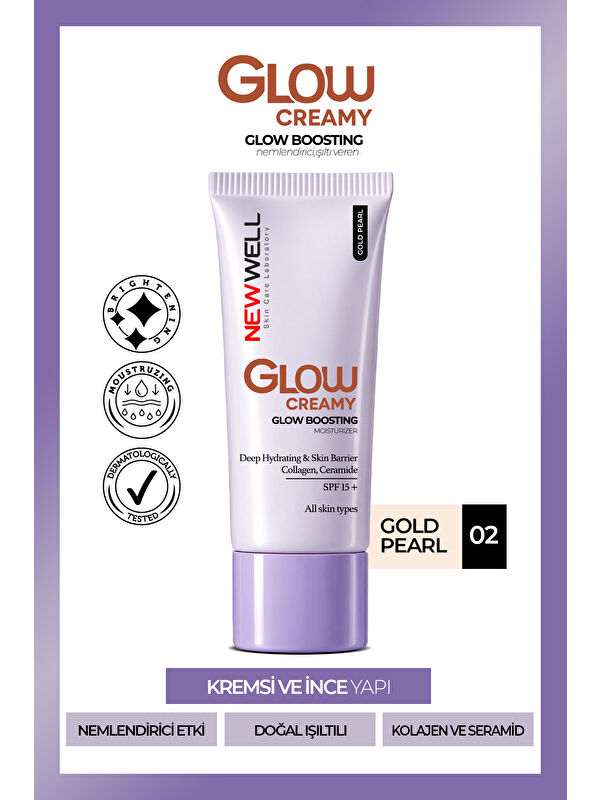 New Well Glow Boosting Işıltı Veren Nemlendirici Yüz Kremi SPF 15+ Gold Pearl 02 30 Ml