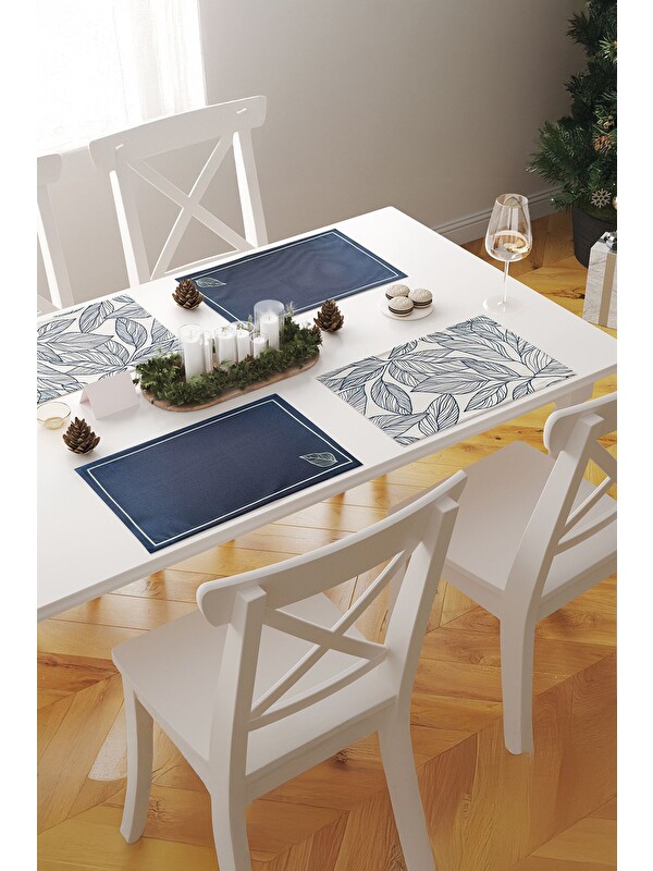 Asdiva Vireo Nakışlı Minimal Yaprak Detaylı 1 Adet Amerikan Servis 45x35 cm - Lacivert