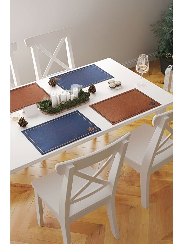Asdiva Mercan Minimal Nakış Detaylı Çerçeveli 1 Adet Amerikan Servisi 45x35 cm - Lacivert
