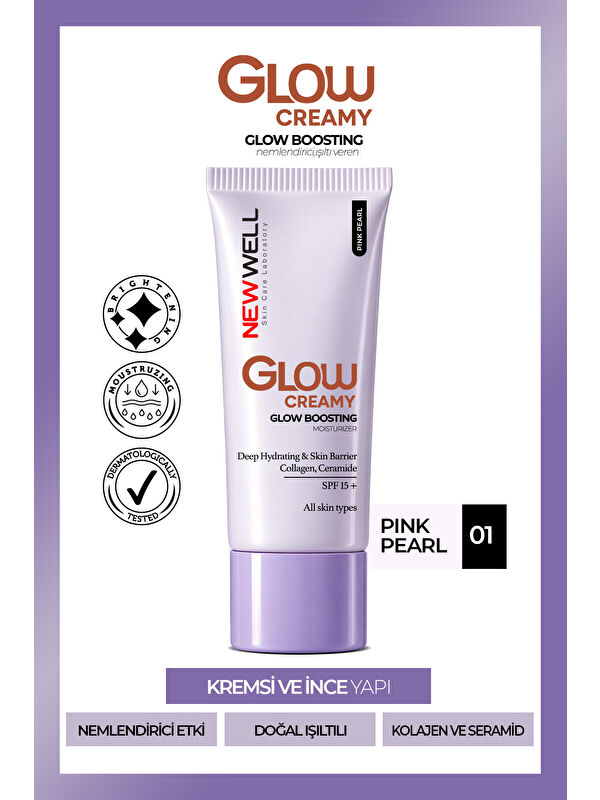 New Well Glow Boosting Işıltı Veren Nemlendirici Yüz Kremi SPF 15+ Pink Pearl 01 30 ml