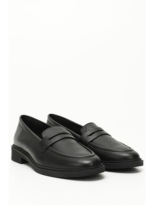 SİYAH Hakiki Deri Yuvarlak Burun Loafer Kadın Günlük Ayakkabı 24271 - Görsel 3