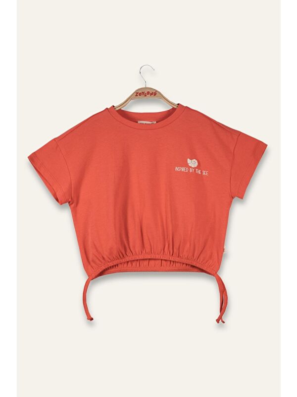 ZEYLAND Kız Çocuk Hawai Baskılı Crop T-Shirt - Coral