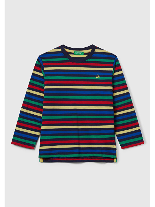 United Colors Of Benetton Erkek Çocuk Siyah Mix Çizgi Desenli Uzun Kollu Bisiklet Yaka Regular Fit T-shirt