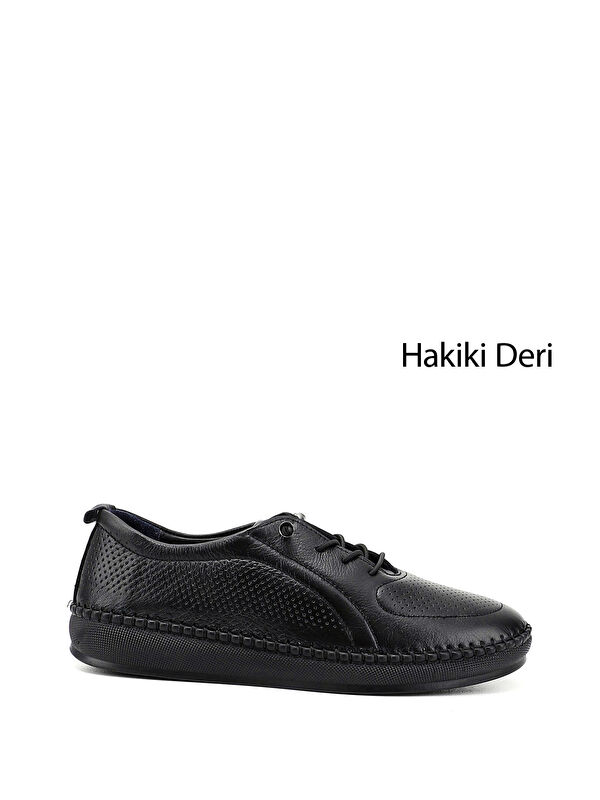 GÖNDERİ(R) Kadın AÇIK SİYAH Lastik Bağcıklı Hakiki Deri Comfort Ayakkabı