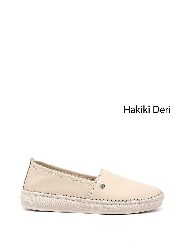 GÖNDERİ(R) Kadın YENİ BEJ Dolgu Taban Hakiki Deri Comfort Ayakkabı