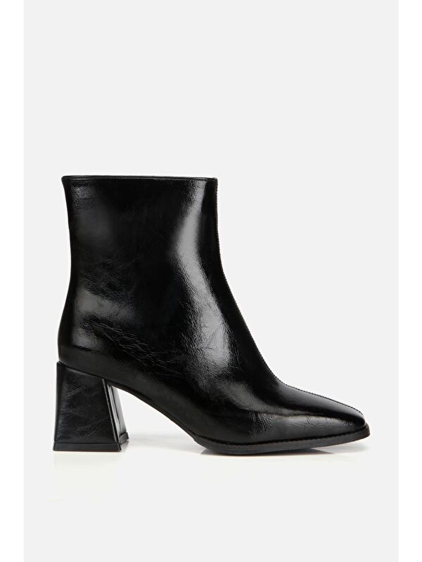 Yaya By Hotiç Siyah Yaya By Hotiç Yaya By Kadın Rugan Fermuarlı Küt Burunlu Topuklu Bot