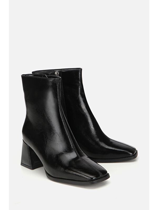 Yaya By Hotiç Siyah Yaya By Hotiç Yaya By Kadın Rugan Fermuarlı Küt Burunlu Topuklu Bot