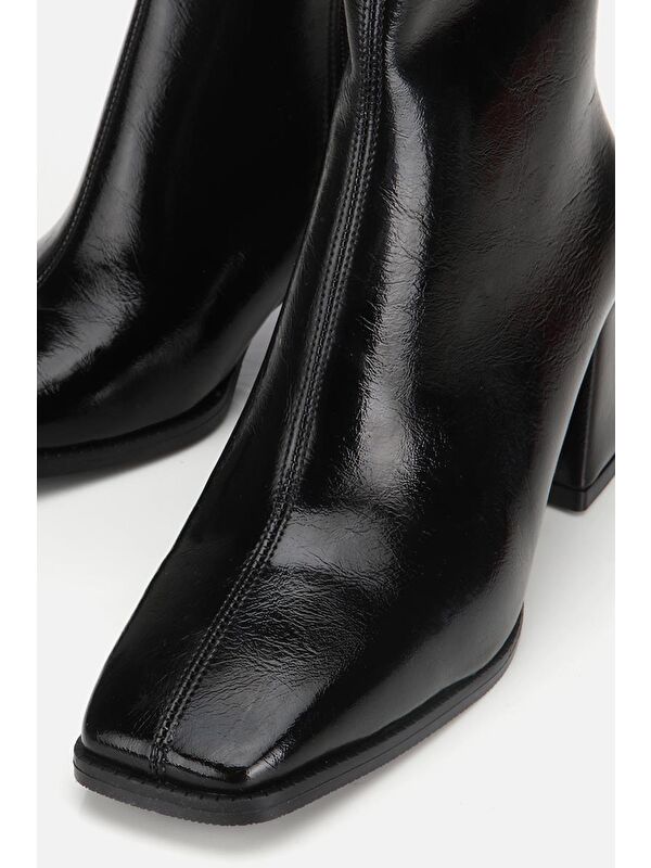 Yaya By Hotiç Siyah Yaya By Hotiç Yaya By Kadın Rugan Fermuarlı Küt Burunlu Topuklu Bot