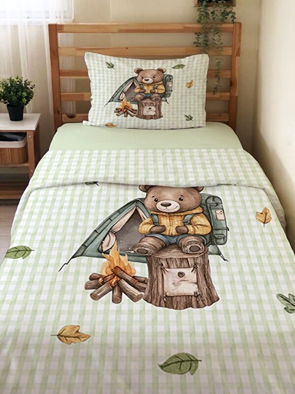 Evmila Ayı Desenli Çarşafsız 2'li Takım Baskılı Tek Kişilik Nevresim Takımı 160x220 cm