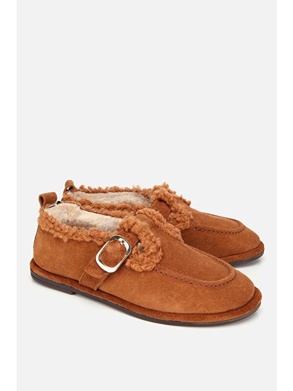 Yaya By Hotiç Kahverengi Yaya By Hotiç Yaya By Kadın Süet Deri İçi Kürklü Tokalı Günlük Loafer