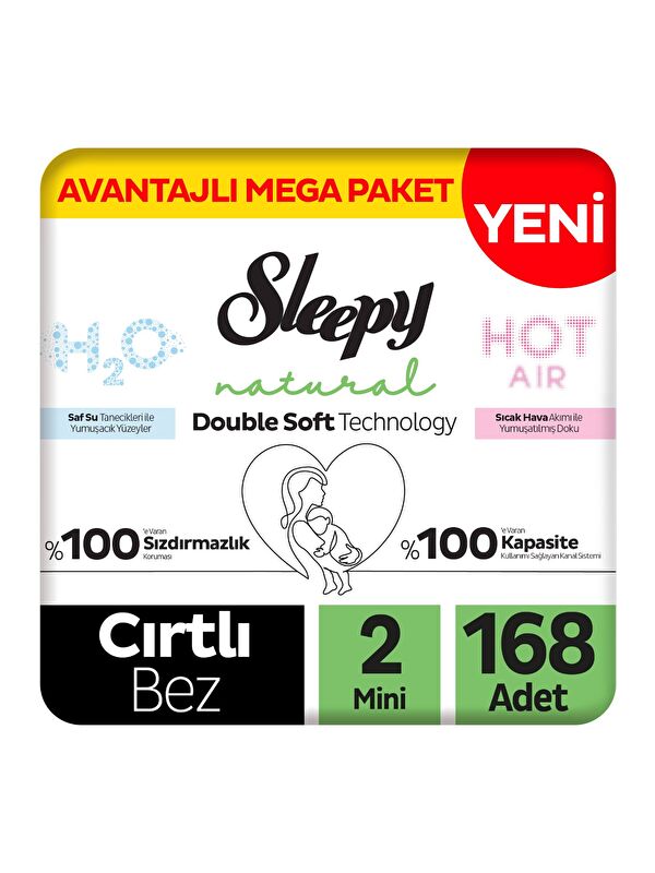 Sleepy Natural Double Soft Avantajlı Mega Paket Bebek Bezi 2 Numara Mini 168 Adet