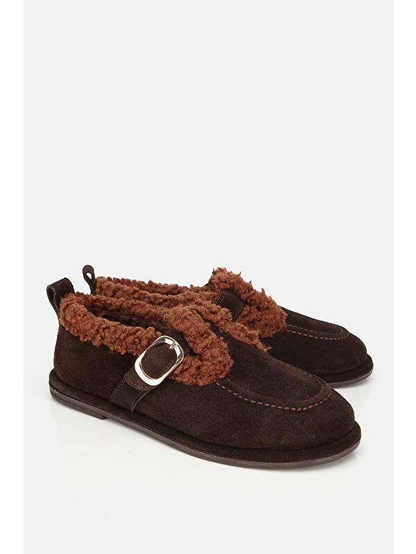 Yaya By Hotiç Kahverengi Yaya By Hotiç Yaya By Kadın Süet Deri İçi Kürklü Tokalı Günlük Loafer