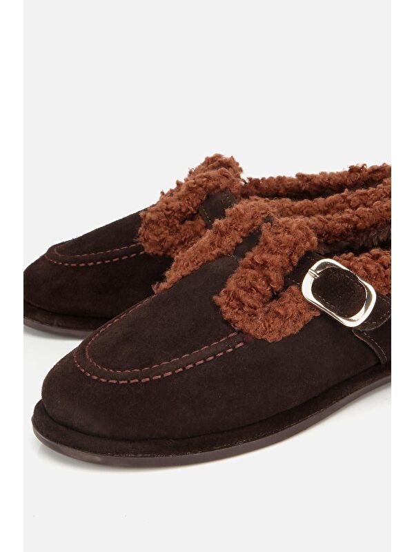 Yaya By Hotiç Kahverengi Yaya By Hotiç Yaya By Kadın Süet Deri İçi Kürklü Tokalı Günlük Loafer