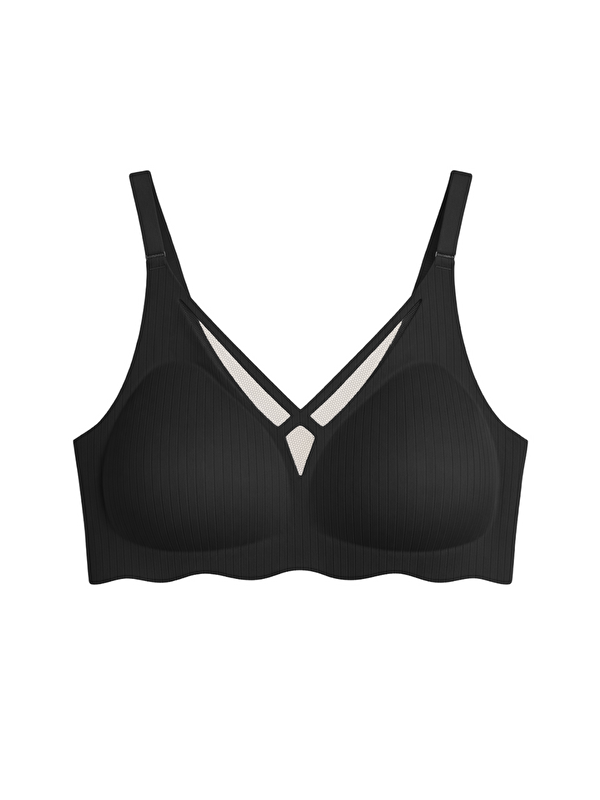 Cottonhill Seamless Bra - Liny | Siyah Lazer Kesim Dikişsiz Çizgi Desenli Dekolteli Kadın Sütyen