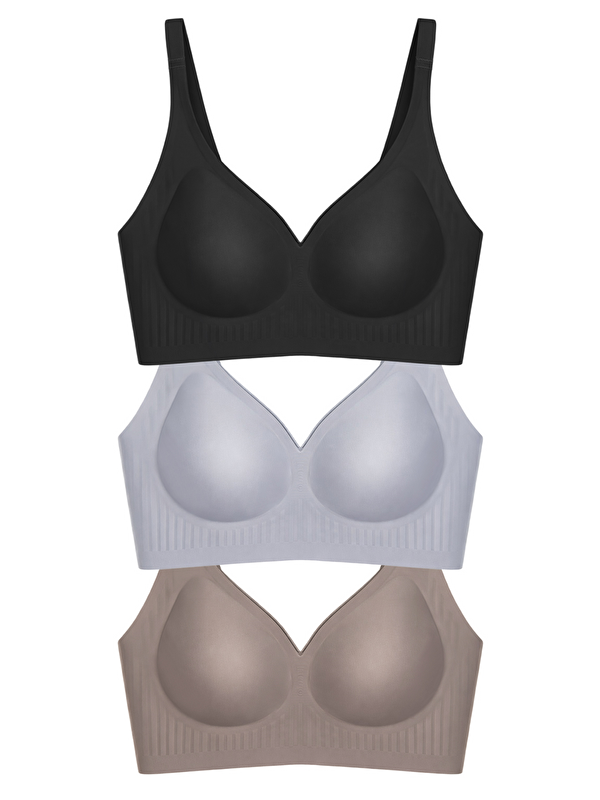 Cottonhill Seamless Bra - Slight | Lazer Kesim Dikişsiz Dilim Detaylı Balensiz Kadın Sütyen 3'Lü Paket-2