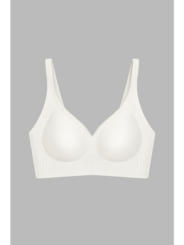 Cottonhill Seamless Bra - Slight | Krem Lazer Kesim Dikişsiz Dilim Detaylı Balensiz Kadın Sütyen