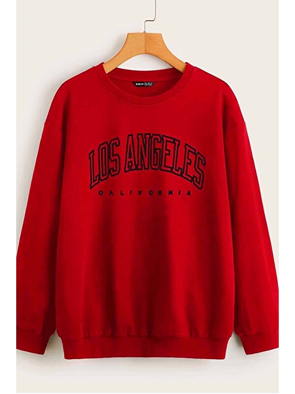 Madmext Kırmızı Baskılı Oversize Kadın Sweatshirt MG780