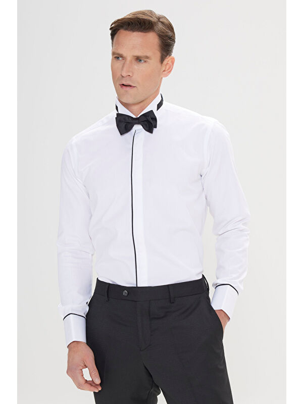 AC&Co / Altınyıldız Classics Erkek Beyaz Slim Fit Dar Kesim %100 Pamuk Ata Yaka Gömlek