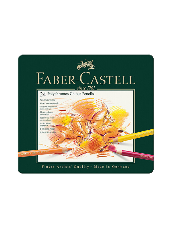 Faber-Castell Polychromos 24 Renk Boya Kalemi, Örtücü ve Parlak Renkler, Yüksek Pigmentli, Metal Kutulu