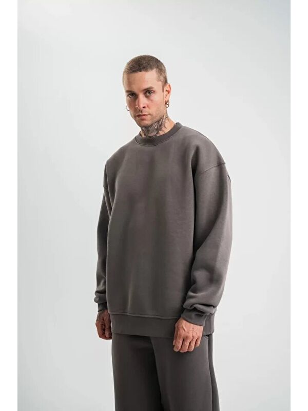 Jane's Uzun Kol Bisiklet Yaka Basic Sweatshirt - Füme