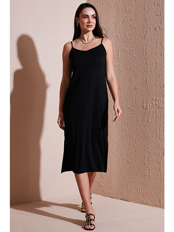 Lela Regular Fit İp Askılı Yırtmaç Detaylı Midi Kadın Elbise 5866128
