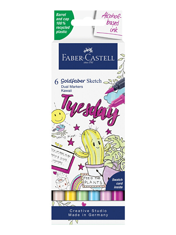 Faber-Castell Gofa Sketch Markör Kawaii 6'lı Set, Çift Fineliner Uçlu, Kalıcı Mürekkep