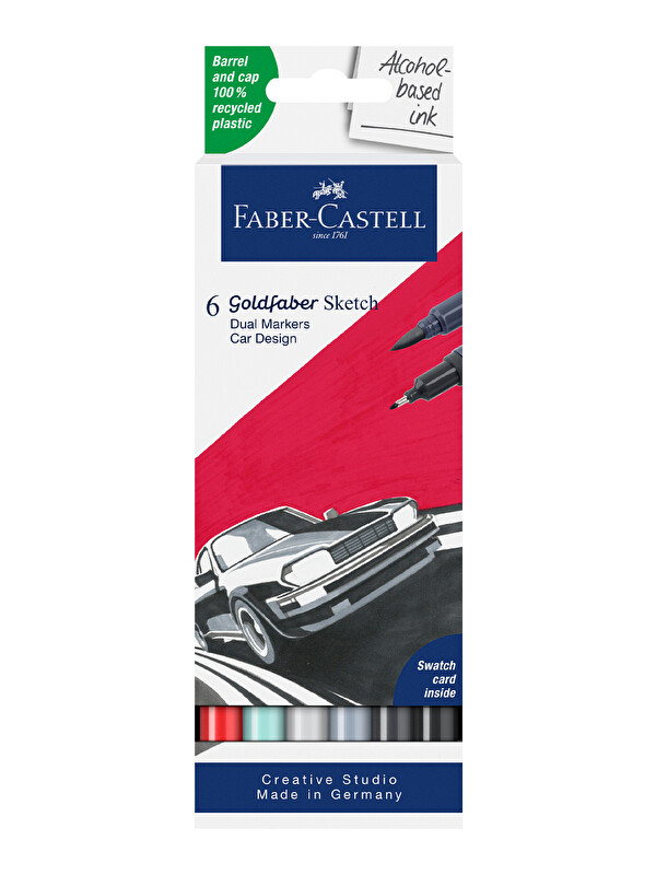 Faber-Castell Gofa Sketch Markör Car Design 6'lı Set, Çift Fineliner Uçlu,Kalıcı Mürekkep