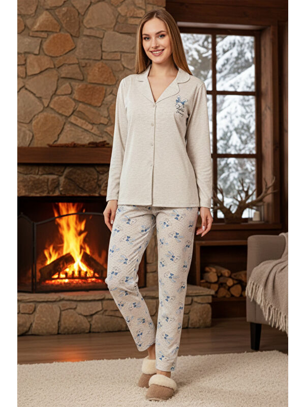 Remsa Kadın Tavşan Desenli Suprem Pijama Takımı 0528 Vizon09