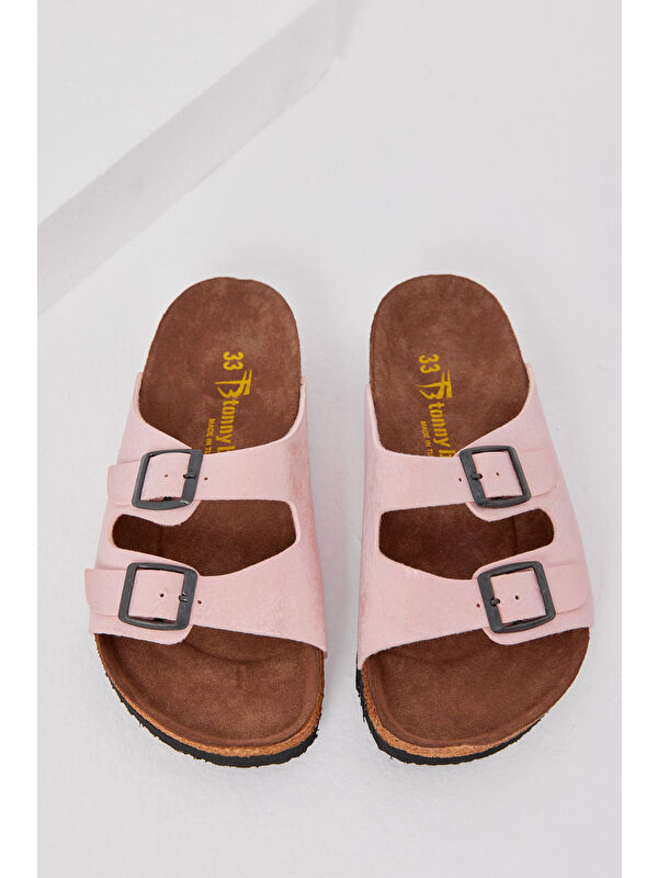 Çocuk Unisex Pudra Rahat Kalıp Poli Taban Çift Tokalı Nubuk Sandalet - Görsel 2