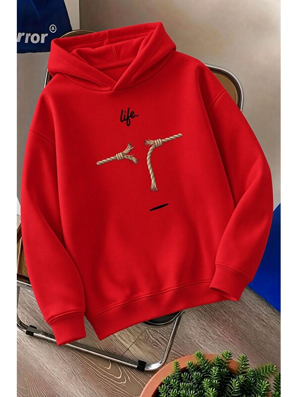 Oksit Sw Life Design Minimalist İllüstrasyon Baskılı Unisex Kapüşonlu Sweatshirt-Büyük Beden Seçenekli