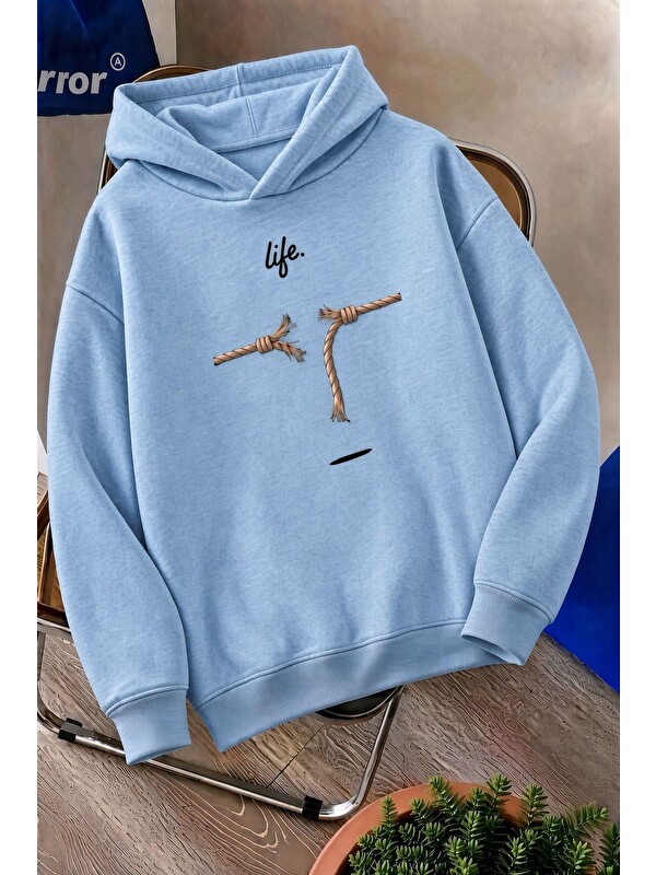 Oksit Sw Life Design Minimalist İllüstrasyon Baskılı Unisex Kapüşonlu Sweatshirt-Büyük Beden Seçenekli