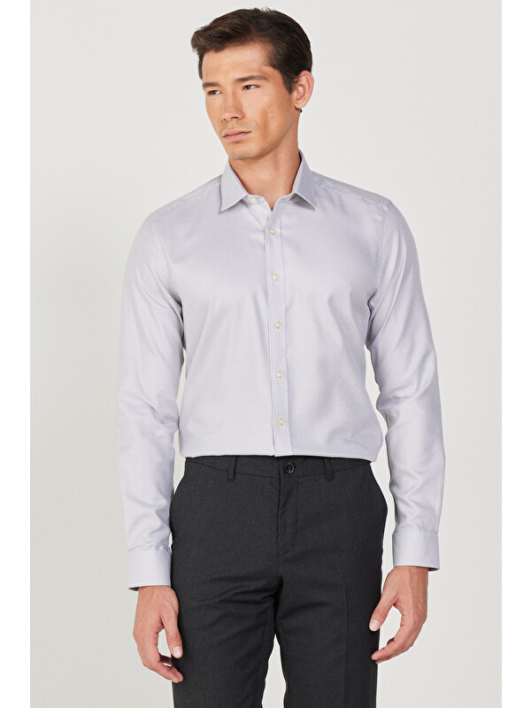 Altınyıldız Classics Erkek Gri Ütü Gerektirmez Taılored Slim Fit Dar Kesim Klasik Yaka %100 Pamuk Non-Iron Gömlek