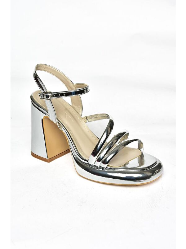 S5690202 Gümüş Kadın Topuklu Ayakkabı - Görsel 3