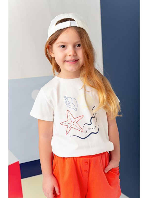 ZEYLAND Kız Çocuk Hawaı Baskılı T-Shirt - Ekru