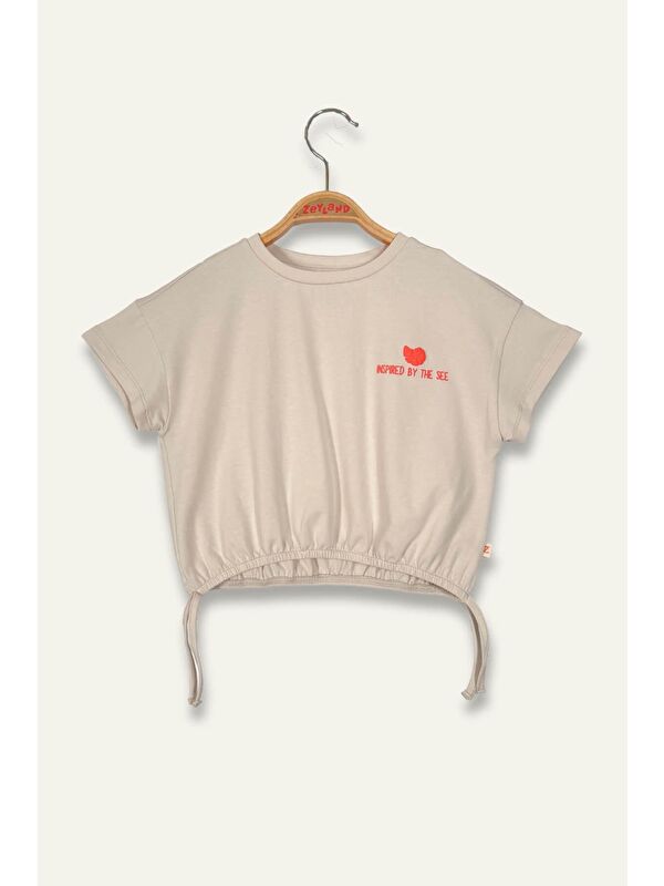 ZEYLAND Kız Çocuk Hawai Baskılı Crop T-Shirt - Taş Rengi