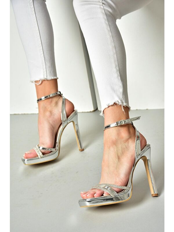 S5696125 Gümüş Kadın Topuklu Ayakkabı - Görsel 3