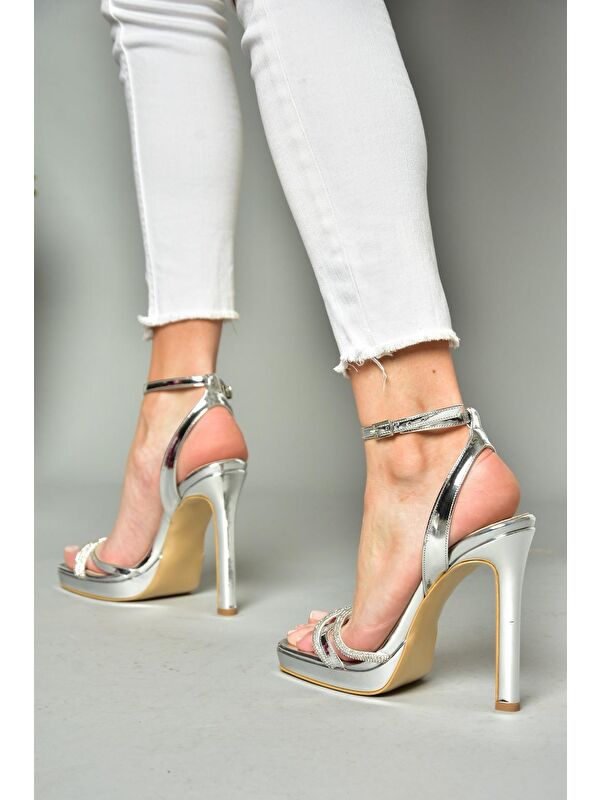 S5696125 Gümüş Kadın Topuklu Ayakkabı - Görsel 5