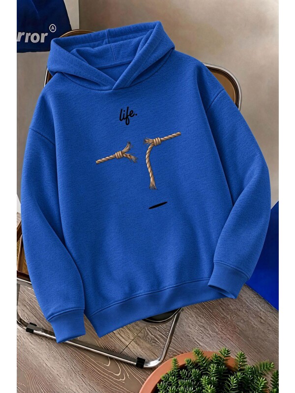 Oksit Sw Life Design Minimalist İllüstrasyon Baskılı Unisex Kapüşonlu Sweatshirt-Büyük Beden Seçenekli