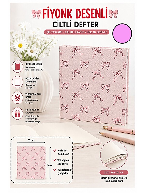 Artlantis Fiyonk Figürlü Kare Not Defteri 16x16cm 1 Adet Lizz Sert Kapak 120 Yaprak Ciltli Çizgisiz Özel Anı G