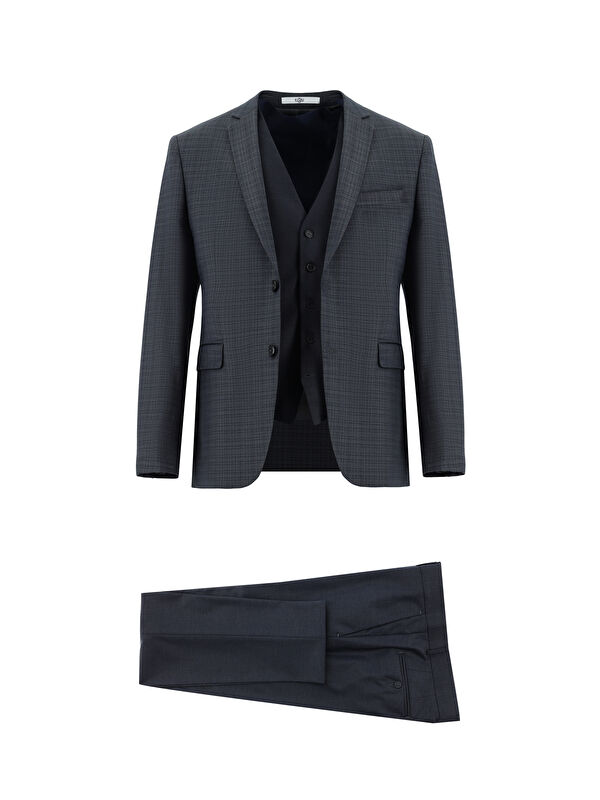 Kiğılı Super Slim Fit Ekstra Dar Kesim Kombinli Yelekli Takım Elbise