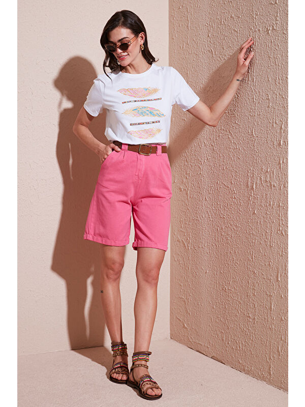 Lela Pamuklu Relaxed Fit Yüksel Bel Kemerli Gabardin Short 668Yp4710