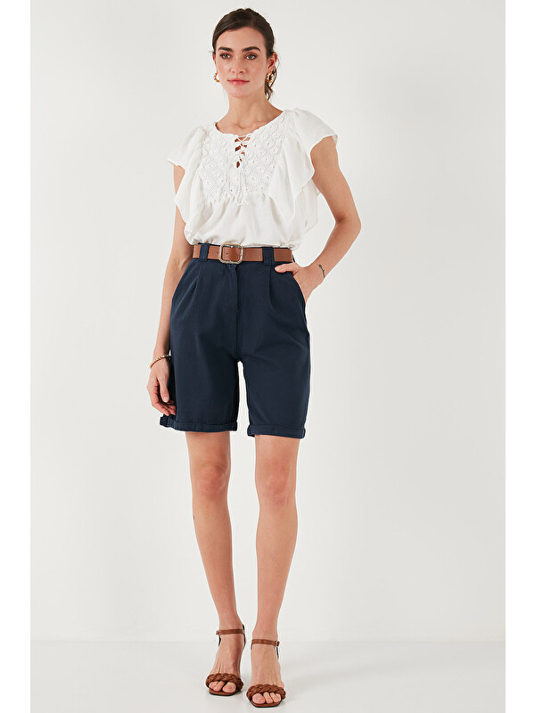 Lela Pamuklu Relaxed Fit Yüksel Bel Kemerli Gabardin Short 668Yp4710