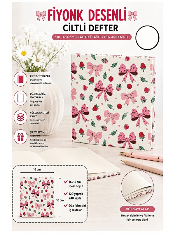 Artlantis Fiyonk Figürlü Kare Not Defteri 16x16cm 1 Adet Lizz Sert Kapak 120 Yaprak Ciltli Çizgisiz Özel Anı G