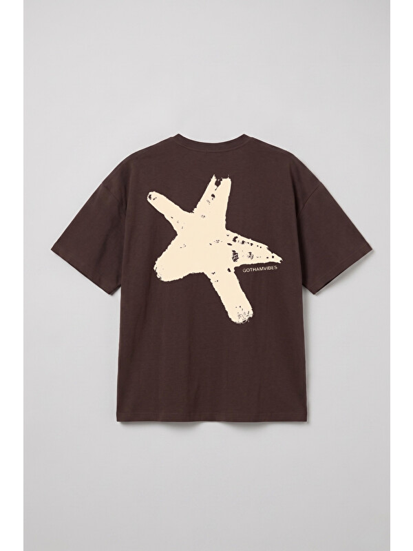 gothamVibes Erkek Boxy Star Kahverengi Premium T-Shirt