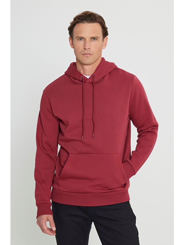 AC&Co / Altınyıldız Classics Erkek Bordo Standart Fit Pamuklu Kapüşonlu Sweatshirt