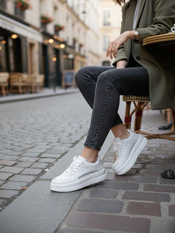 Garantili Elinda Beyaz Günlük Ortopedik Kadın Sneaker Spor Ayakkabı - Görsel 3