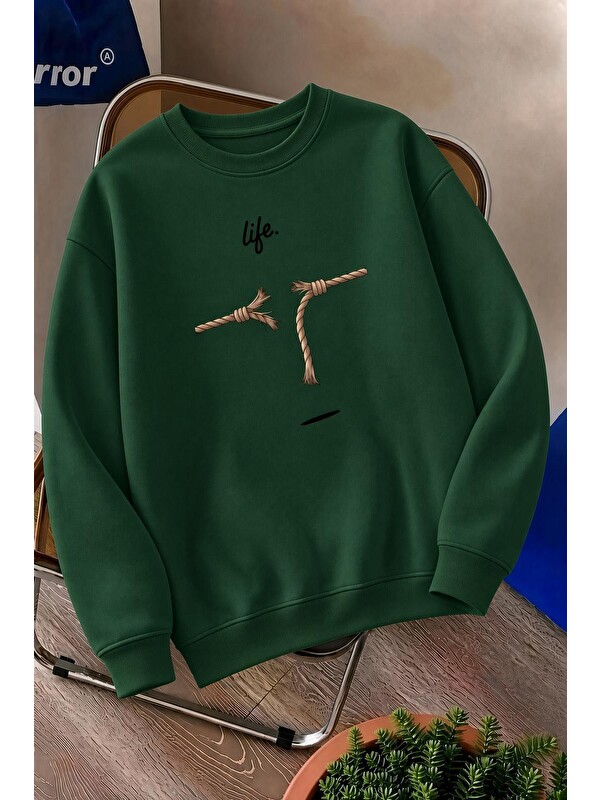 Oksit Bs Life Design Minimalist İllüstrasyon Baskılı Sweatshirt-Büyük Beden Seçenekli