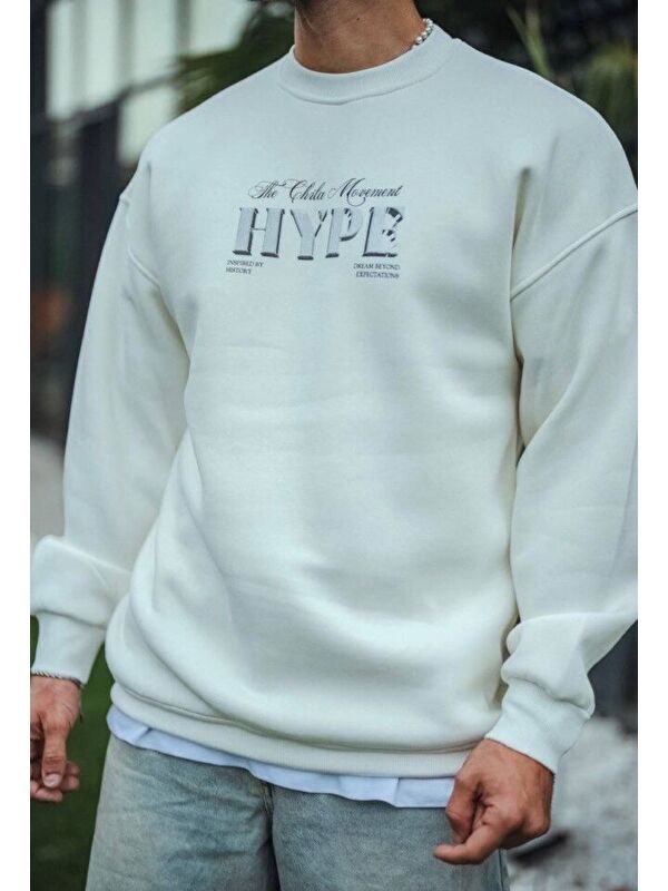Jane's Üç İplik Bisiklet Yaka Baskılı Sweatshirt - Beyaz