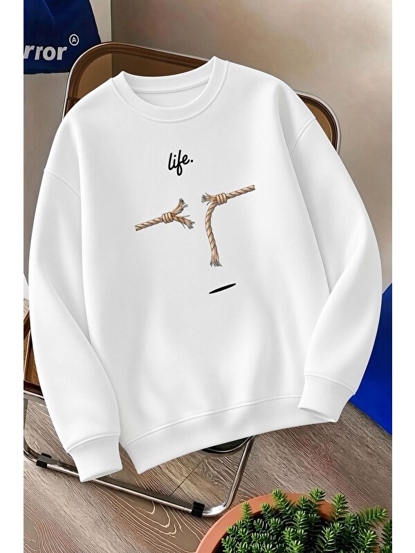 Oksit Bs Life Design Minimalist İllüstrasyon Baskılı Sweatshirt-Büyük Beden Seçenekli