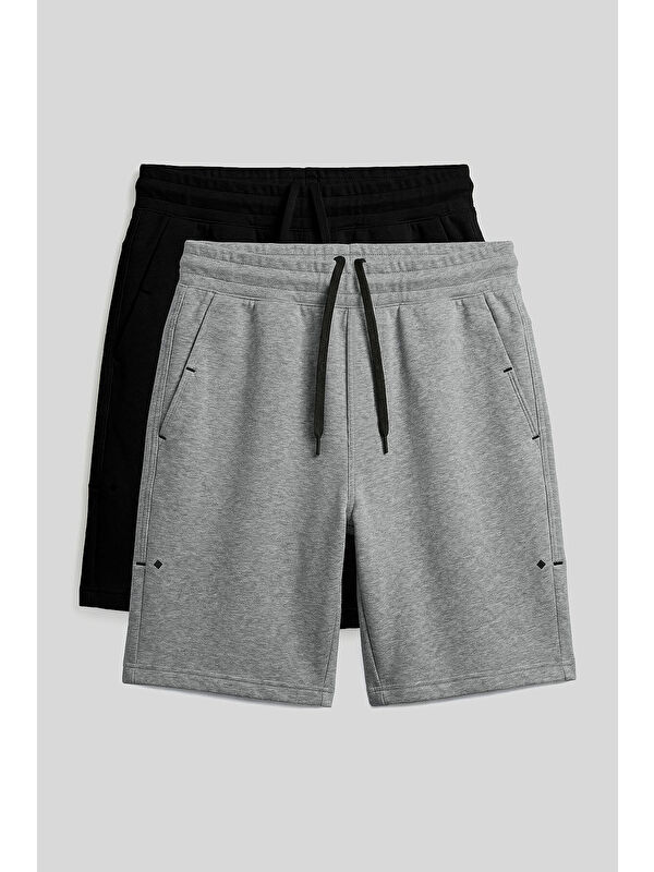 Tommylife Rahat Form 2li Paket Siyah-Gri Melanj Büyük Beden Erkek Şort - 81297
